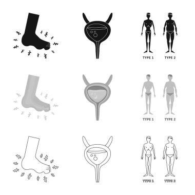 Diyet ve tedavi simge vektör tasarımı. Hisse senedi için diyet ve tıp vektör simge topluluğu.