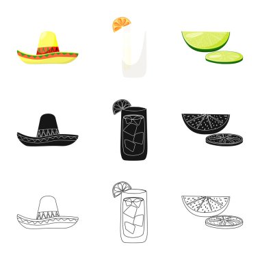 Kafe ve Latin işareti vektör çizimi. Kafe ve hisse senedi için ulusal vektör simge kümesi.