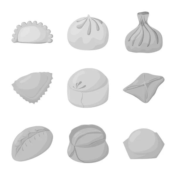 Vektorillustration av dumplings och fyllda symbolen. Samling av dumplings och skålen vektor ikon för lager. — Stock vektor
