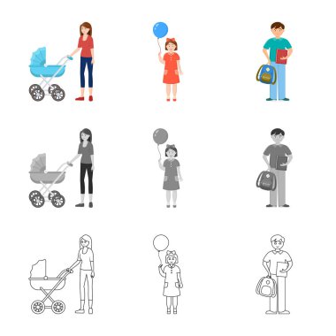 Karakter ve avatar logo vektör Illustration. Hisse senedi için karakter ve portre vektör simge kümesi.