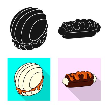 Şekerlemeler ve mutfak logo vektör tasarımı. Şekerlemeler ve hisse senedi için ürün vektör simge kümesi.