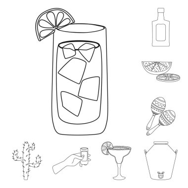 Meksika'nın izole nesnesi ve tekila işareti. Stok için Meksika ve fiesta vektör simgesi koleksiyonu.