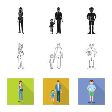 Karakter ve avatar simge vektör tasarımı. Web için karakter ve portre hisse senedi simgesi kümesi.