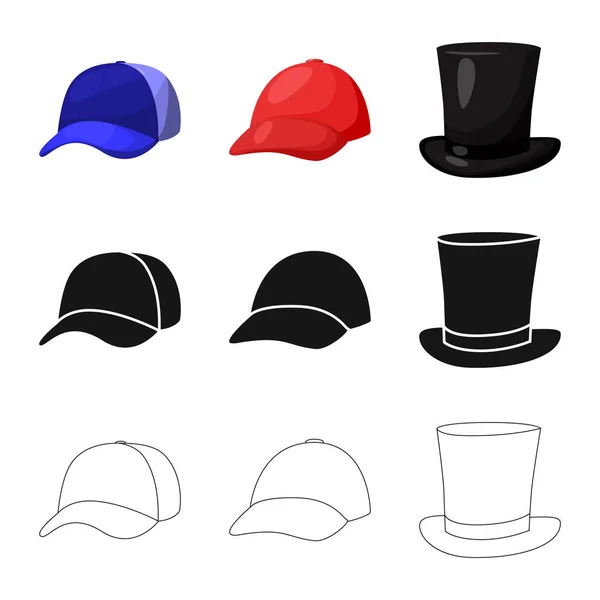 Izolovaný objekt ikony oblečení a čepici. Kolekce oblečení a baret vektorové ikony pro stock. — Stockový vektor