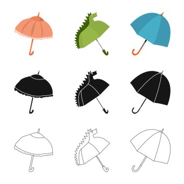 Koruma ve kapalı simge vektör çizimi. Koruma ve hisse senedi için yağmurlu vektör simge kümesi.