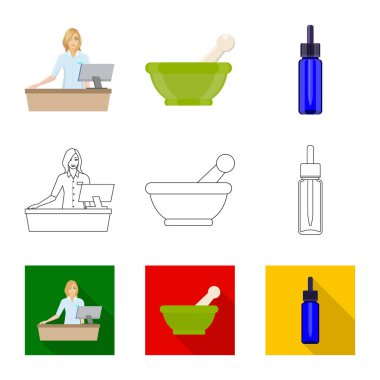 Perakende ve sağlık logo yalıtılmış nesne. Hisse senedi için perakende ve sağlık vektör simge kümesi.