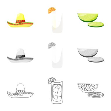 Kafe ve Latin işareti vektör çizimi. Kafe ve web için ulusal hisse senedi simgesi toplama.