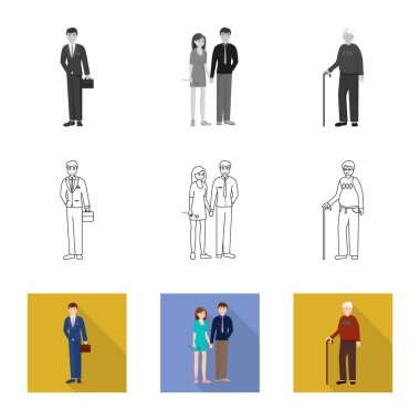 Vektör Illustration karakter ve avatar sembolü. Web için karakter ve portre hisse senedi simgesi kümesi.