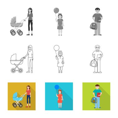 Vektör Illustration karakter ve avatar işareti. Karakter ve portre hisse senedi vektör çizim seti.