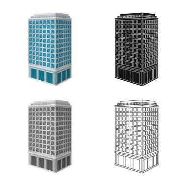 Gökdelen ve ev logosu vektör illüstrasyon. Stok için gökdelen ve otel vektör simgesi koleksiyonu.