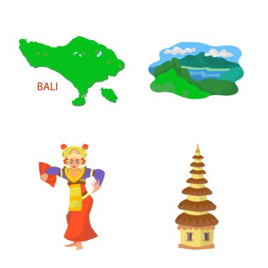 Bali ve Endonezya logosu yalıtılmış nesne. Bali ve hisse senedi için Karayip vektör ikon koleksiyonu.