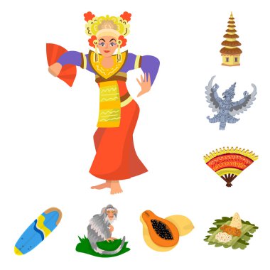 Bali ve Endonezya simgesinin izole nesnesi. Web için bali ve karayipler stok sembolü koleksiyonu.