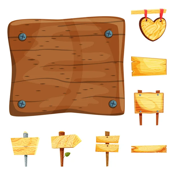 Ilustración vectorial de letrero y símbolo de madera. Colección de letrero e icono de vectores de madera para stock . — Vector de stock