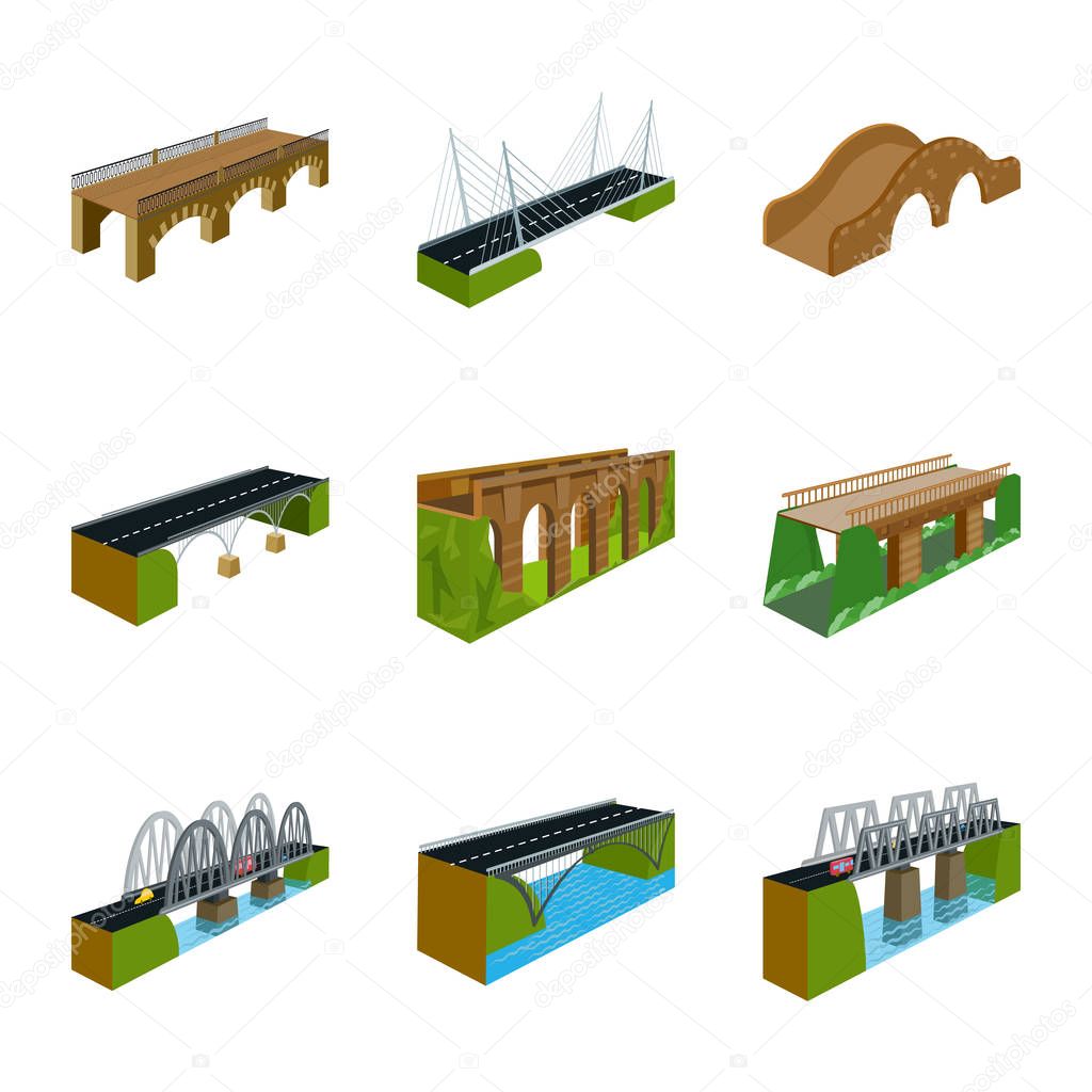 Isolated object of bridgework and architecture symbol. Collection of bridgework and structure  vector icon for stock.