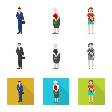 Vektör Illustration karakter ve avatar işareti. Web için karakter ve portre hisse senedi simgesi kümesi.