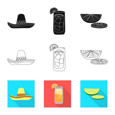 Kafe ve Latin simge vektör Illustration. Kafe ve hisse senedi için ulusal vektör simge kümesi.