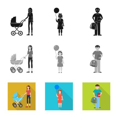 Vektör Illustration karakter ve avatar işareti. Hisse senedi için karakter ve portre vektör simge kümesi.