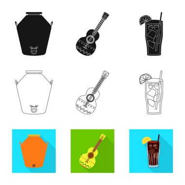 Kafe ve Latin simge vektör çizimi. Kafe ve ulusal hisse senedi vektör çizim koleksiyonu.