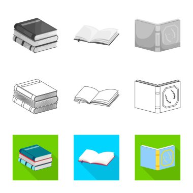 Eğitim ve kapak simge vektör tasarımı. Eğitim ve hisse senedi için kitapçı vektör simge koleksiyonu.