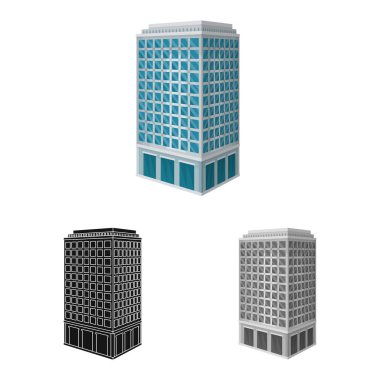 Gökdelen ve ev simgesi vektör tasarımı. Stok için gökdelen ve otel vektör simgesi koleksiyonu.