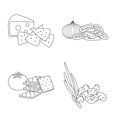 Tat ve gevrek logosu izole nesne. Stok için tat ve pişirme vektör simgesi koleksiyonu.