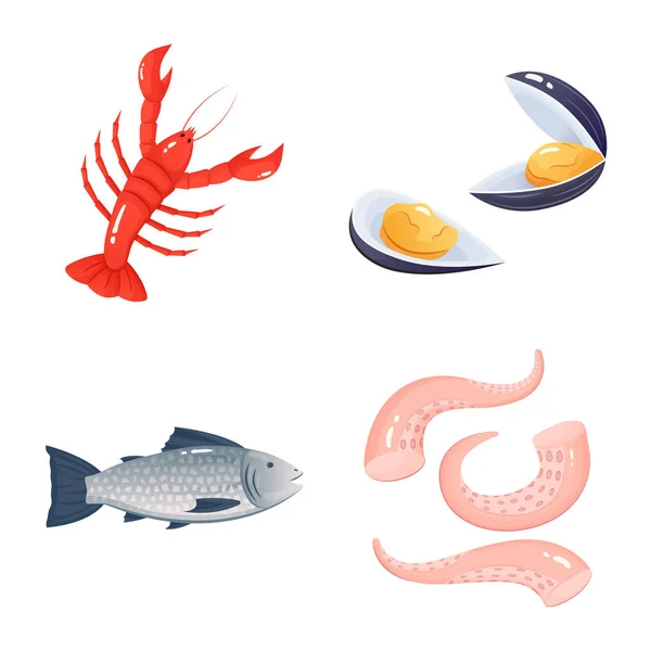 Vectorillustratie van voedsel en zee teken. Set van voedsel en gezonde aandelensymbool voor web. — Stockvector