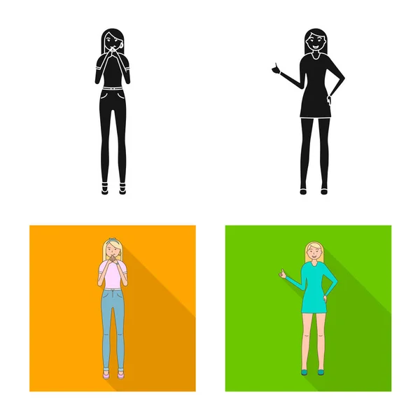 Design vettoriale della postura e del segno dell'umore. Set di postura e icona vettoriale femminile per magazzino . — Vettoriale Stock