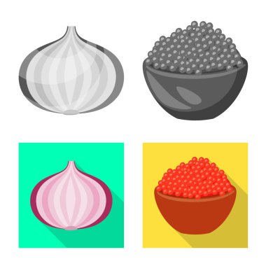 Tat ve ürün logo vektör tasarımı. Toplama tat ve hisse senedi simgesi web için pişirme.