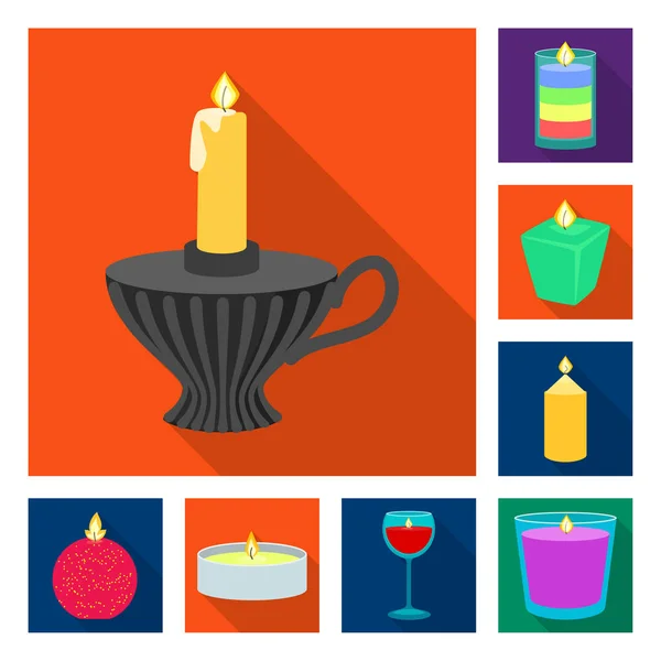 Векторная иллюстрация свечей и знак украшения. Коллекция свечей и символов запасов пламени для интернета . — стоковый вектор