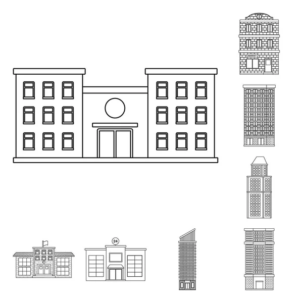 Projeto vetorial de arquitetura e símbolo exterior. Coleção de arquitetura e ilustração vetorial de estoque da cidade . —  Vetores de Stock