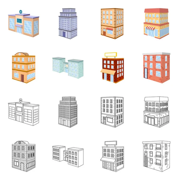 Progettazione vettoriale della costruzione e dell'icona dell'edificio. Raccolta di illustrazione vettoriale costruzione e patrimonio immobiliare . — Vettoriale Stock