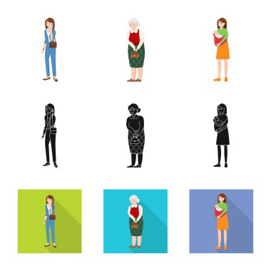 Karakter ve avatar simge vektör tasarımı. Web için karakter ve portre hisse senedi simgesi kümesi.