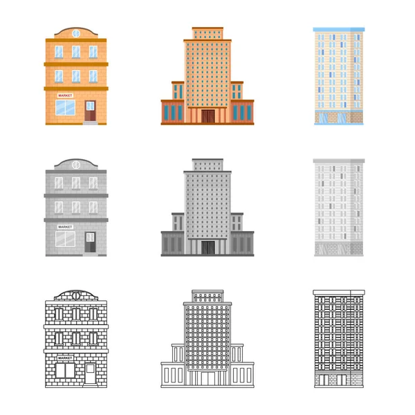 Oggetto isolato di logo comunale e centrale. Raccolta di illustrazione vettoriale comunale e immobiliare . — Vettoriale Stock