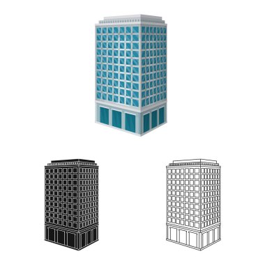 Gökdelen ve ev simgesi vektör illüstrasyon. Stok için gökdelen ve otel vektör simgesi seti.