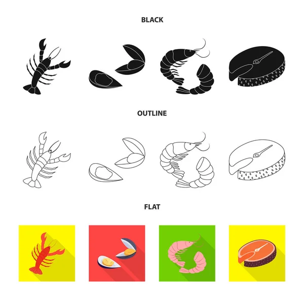 新鲜和餐馆标志的向量例证。新鲜和海洋种群载体的汇集例证. — 图库矢量图片