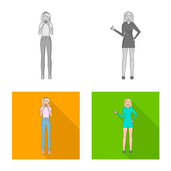 Illustration vectorielle de la posture et du signe d'humeur. Collection d'illustration vectorielle de posture et de stock femelle . — Image vectorielle