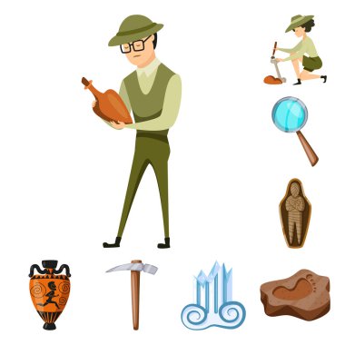 Arkeolojive tarihi simgeizole nesne. Web için arkeoloji ve kazı stok sembolü seti.