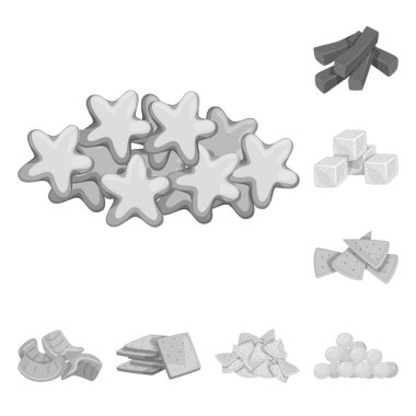 Ürün ve menü simgesinin vektör çizimi. Stok için ürün ve çubuk vektör simgesi kümesi.