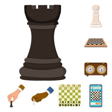 Satranç ve oyun sembolü yalıtılmış nesne. Satranç ve strateji hisse senedi vektör çizim seti.