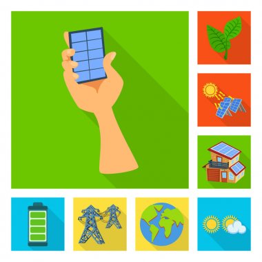 Güneş ve panel işareti vektör illüstrasyon. Güneş ve yeşil stok vektör illüstrasyon seti.