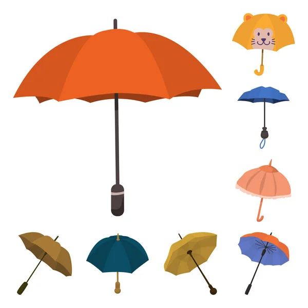 Ізольований об'єкт парасольки та піктограми дощу. Набір парасольок і погодних умов Векторні ілюстрації . — стоковий вектор