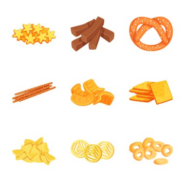 Gıda vektör tasarımı ve gevrek logo. Stok için gıda ve lezzet vektör simgesi koleksiyonu.