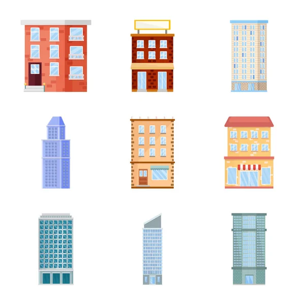 Diseño vectorial de fachada y símbolo del edificio. Colección de ilustración vectorial de fachada y stock exterior . — Archivo Imágenes Vectoriales