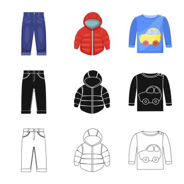 Moda ve giysi simge vektör tasarımı. Moda ve pamuk stok vektör çizim seti.