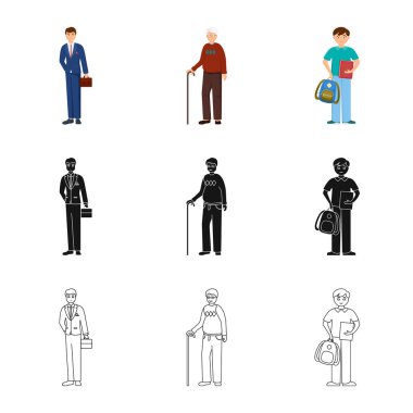 Karakter ve avatar logo yalıtılmış nesne. Hisse senedi için karakter ve portre vektör simge kümesi.
