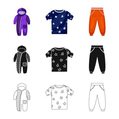 İllüstrasyon işareti moda ve hazır giyim, vektör. Moda ve pamuk hisse senedi simgesi için web topluluğu.