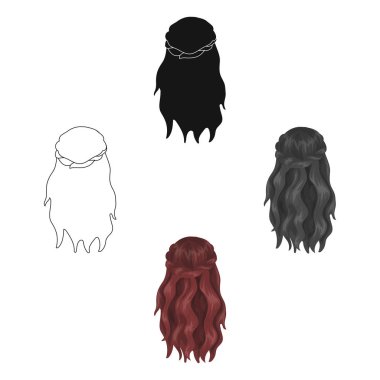 Koyu, gevşek saçlar arkada. Karikatür arka saç modeli tek simge, siyah stil vektör sembolü stok illüstrasyon web.