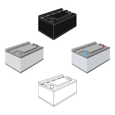 Karikatür akü araba tek simge, siyah, anahat, tasarım için siyah tarzı. Araba bakım istasyonu vektör sembolü stok illüstrasyon web.