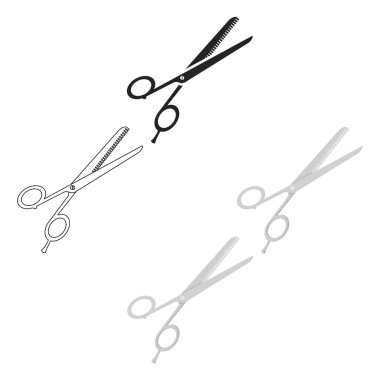 Karikatür, siyah tarzı beyaz arka plan üzerinde izole inceltme makas simgesi. Kuaförsembolü stok vektör illüstrasyon.