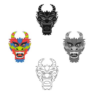 Karikatür ejderha simgesi, beyaz arka plan üzerinde izole siyah tarzı. Japonya sembolü stok vektör illüstrasyon.